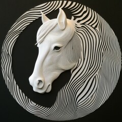 A white horse head on a black background