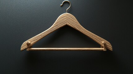 A wooden hanger on a black wall