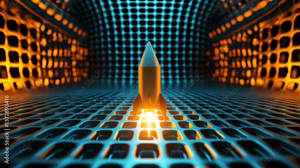 Poster rocket launch simulation futuristic environment 3d render technology dynamic perspective concept art