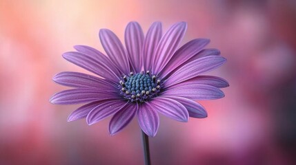 Fototapeta premium A single purple flower with a blue center on a pink background