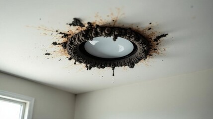 Ceiling Fixture Damaged by Soot and Debris After an Electrical Incident