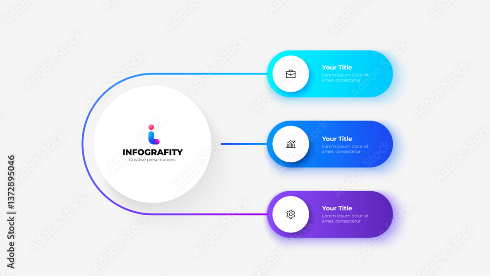 Poster Infographic featuring three connected segments, using gradient colors to represent various business ideas and concepts, ideal for presentations, reports, or organizational strategies