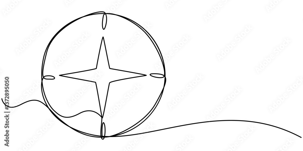 Poster one continuous line drawing of traveller compass, continuous one line drawing of traveller compass. 