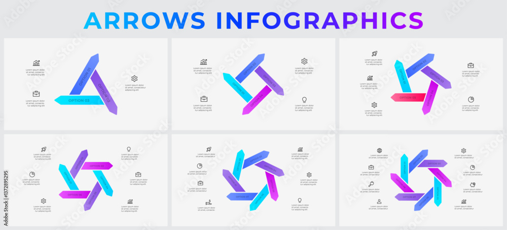 Poster Infographic arrows ideal for process visualization, presentations, and business templates. Enhances professional communication with colorful and clean graphics in editable, scalable formats
