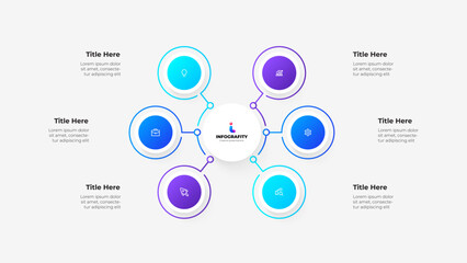A circular infographic showcases interconnected concepts using minimalist design and vibrant colors, ideal for representing ideas, networking, or processes visually