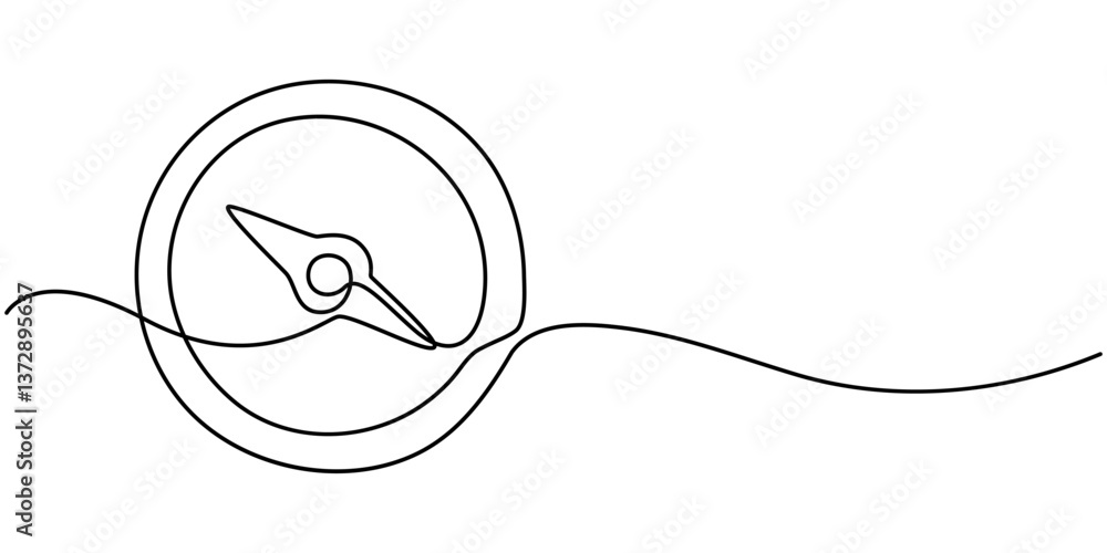 Poster one continuous line drawing of traveller compass, continuous one line drawing of traveller compass. 