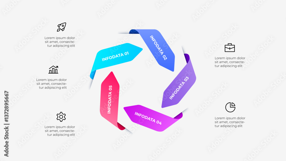 Fototapete modern infographic design with 5 segments and icons representing business, growth, and operations, s