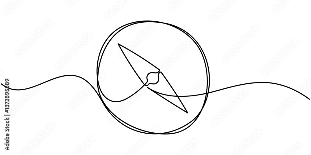 Aufkleber one continuous line drawing of traveller compass, continuous one line drawing of traveller compass. 