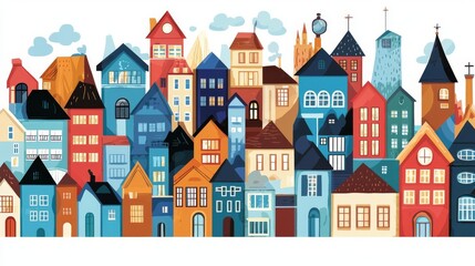 Fototapeta premium A vibrant collection of colorful houses in a whimsical style, showcasing unique designs and architectural diversity.