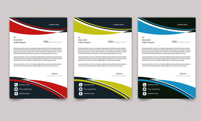 Three Color Modern Creative & Clean business style letterhead bundle of your corporate project design.set to print with vector & illustration. corporate letterhead bundle.