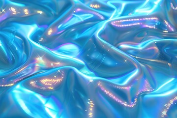 Fototapeta premium Glossy blue fabric with shimmering highlights and iridescent reflective surface