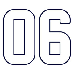 06,Classic Vintage Sport Jersey Number, Uniform numbers in black as fat fonts, number. For American football, baseball or basketball and ice Hockey.