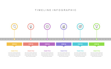 Business road map timeline infographic concept. with icons and 6 steps, Corporate milestones graphic elements. workflow layout, diagram, report, web design. Creative, vector