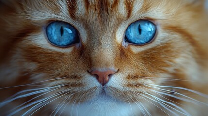  A close up of a cat's face with blue eyes