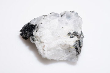 Natural Rough Moonstone Mineral with Black Tourmaline Inclusions, Raw White Gemstone Specimen...