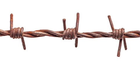 Rusty barbed wire close up detail sharp points danger hazard