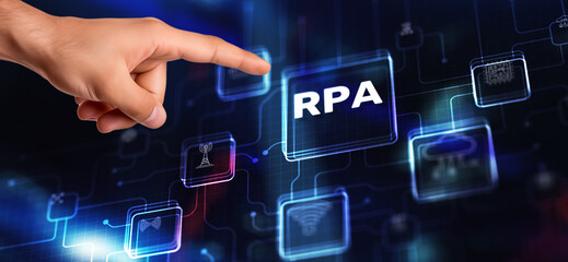 RPA Robotic process automation. Business optimisation innovation concept