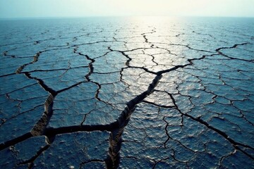Arid Landscape Expansive View of Parched Earth with Deep Cracks Extending to the Horizon Under a Bright Sky