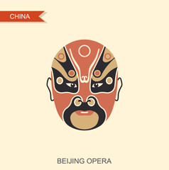 Chinese traditional opera mask. Vector icon in vintage style. Flat illustration