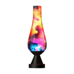 Realistic, Vintage lava lamp illustration featuring vibrant wax blobs and authentic glass shape, isolated transparent background.
