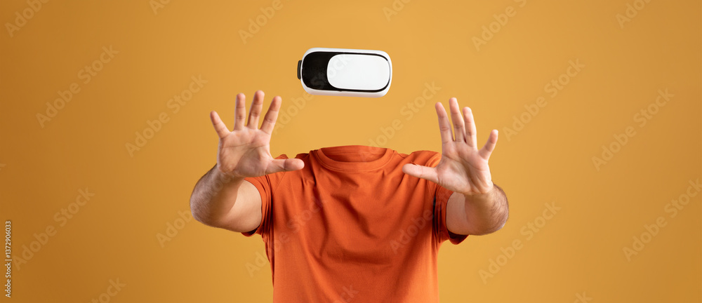 Aufkleber a person interacts with a virtual reality headset while their head is not visible. the backdrop feat