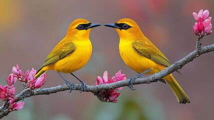 Fototapeta premium A couple of birds sitting on top of a tree branch