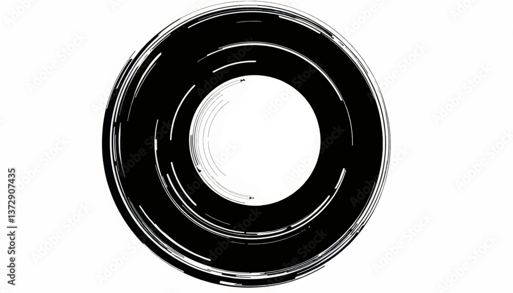 Poster abstract circular design created using black and white lines, showcasing geometric patterns with a m