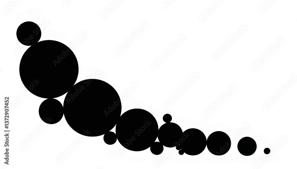 Poster circular shapes arranged in a dynamic pattern on a white background showing a gradual transition in 