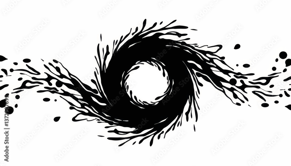 Aufkleber abstract black swirl design with fluid motion and dynamic energy displayed on a white background