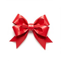 Fototapeta premium Large bright red ribbon bow on a white background for gift wrapping and festive decorations