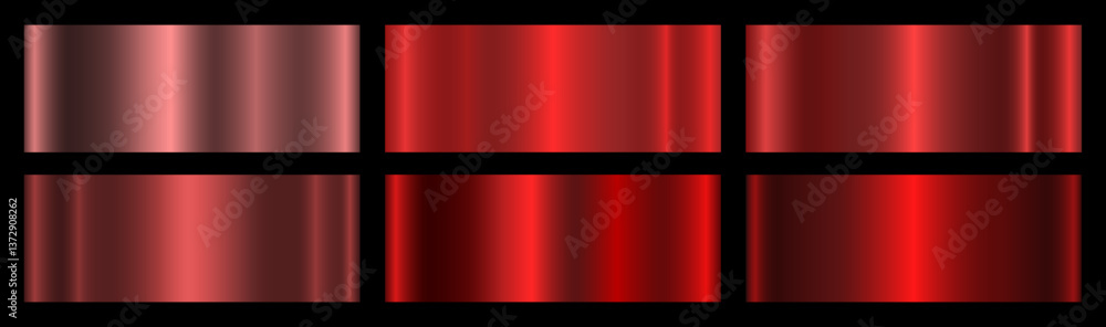 Poster a collection of red metallic gradients on a black background. a pattern with a shiny metallic gradie