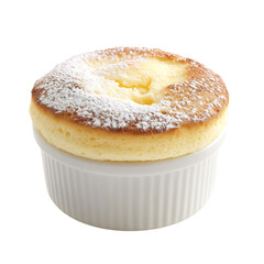 A Single Vanilla Souffle in a Ramekin Isolated on Transparent Background
