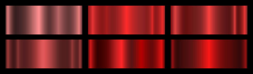 A collection of red metallic gradients on a black background. A pattern with a shiny metallic gradient. The texture of the foil. Vector EPS 10.