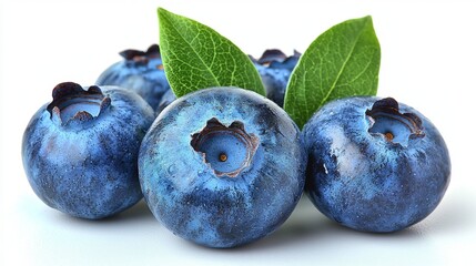 Obraz premium A bunch of blueberries with leaves on top of them