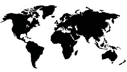 Stylized black world map silhouette depicting continents and oceans in a simplified design © Alex_Kalin