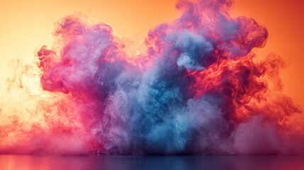 colorful smoke in the air on an orange background