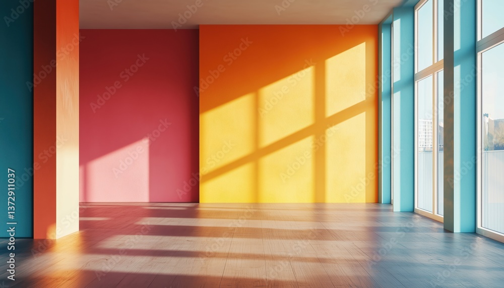 Poster contemporary urban interior with a spacious empty room view in 3d perspective. modern design element