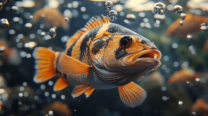 Fototapeta premium A close up of a fish in the water with bubbles