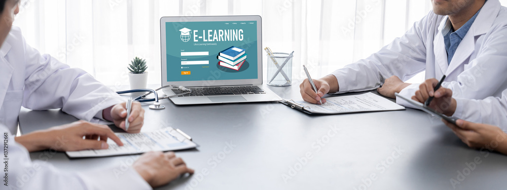 Poster e-learning website with brisk sofware for student to study online on the internet network