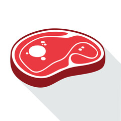 Stylized, red meat cut, with a white fat pattern, and a shadow on a white background