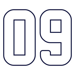 09,Classic Vintage Sport Jersey Number, Uniform numbers in black as fat fonts, number. For American football, baseball or basketball and ice Hockey.