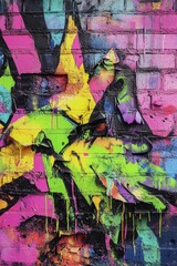 Colorful graffiti art on a brick wall featuring abstract floral