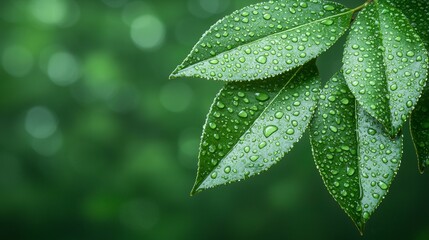 Fototapeta premium A close up of a green leaf with water droplets on it