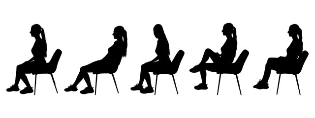 Silhouette of a young woman sitting on a chair in different positions. Vector illustration
