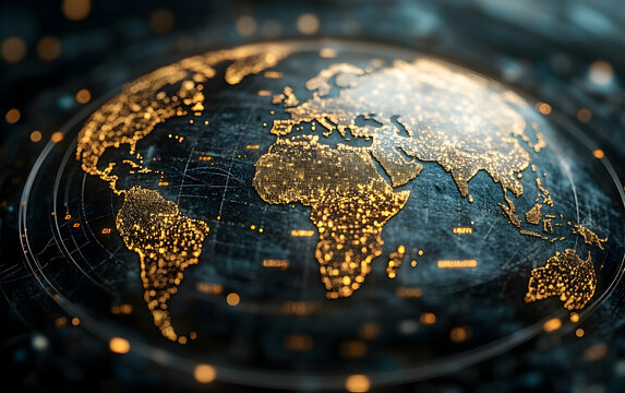 Detailed Abstract Digital Globe with Glowing Connections and Dark Background Showing Global Network and Advanced Technology