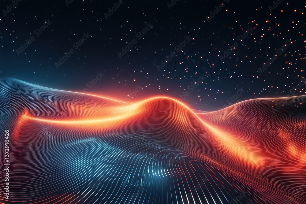 Poster Dynamic futuristic background of glowing neon lines in dark abstract space with elegant minimalism and captivating curves