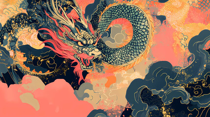 Celestial Guardian: A Vibrant Abstract Chinese Dragon