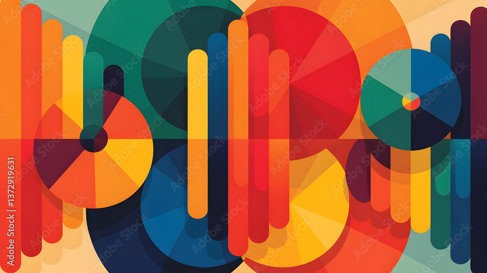 Poster geometric harmony: a vibrant abstract design of overlapping circles and vertical lines. the use of c