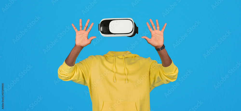 Aufkleber the scene showcases a person wearing advanced virtual reality goggles, actively interacting with a v