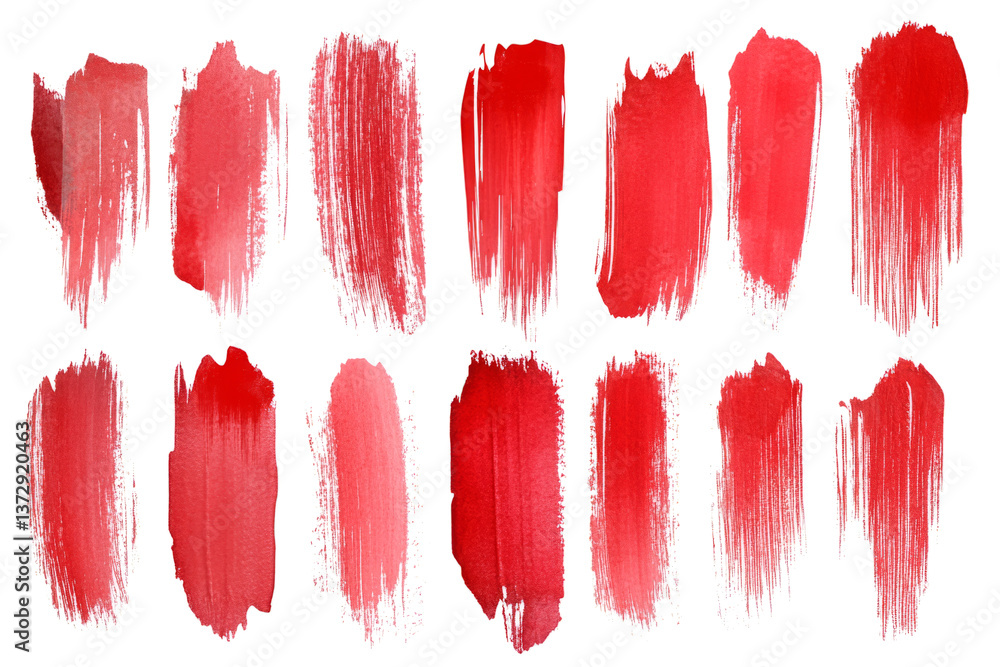 Poster collection of red paint strokes isolated on white background, creating a vibrant and artistic design